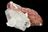 Clear Apophyllite Crystals on Red Heulandite - India #169013-2